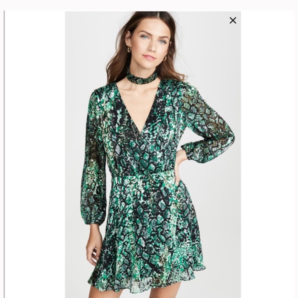 Alice + Olivia Rita Green Black Snakeskin Mini Dress Size 2